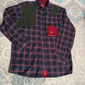 BRAEVAL Artemis Hunting Shooting Shirt Men L Tiera Merino Wool Blend Red Plaid
